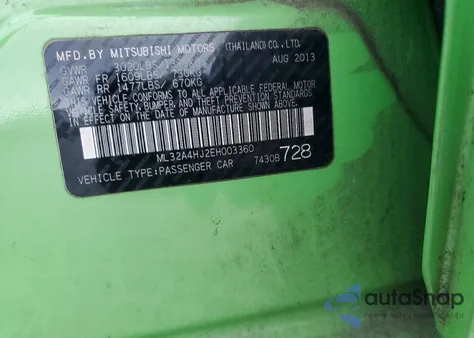 2014 Mitsubishi Mirage Es из США, поврежденный, VIN ML32A4HJ2EH003360